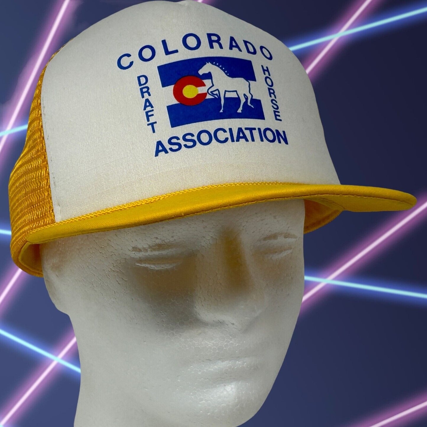 Colorado Draft Horse Association Vintage Trucker Hat Baseball Cap Yellow Mesh