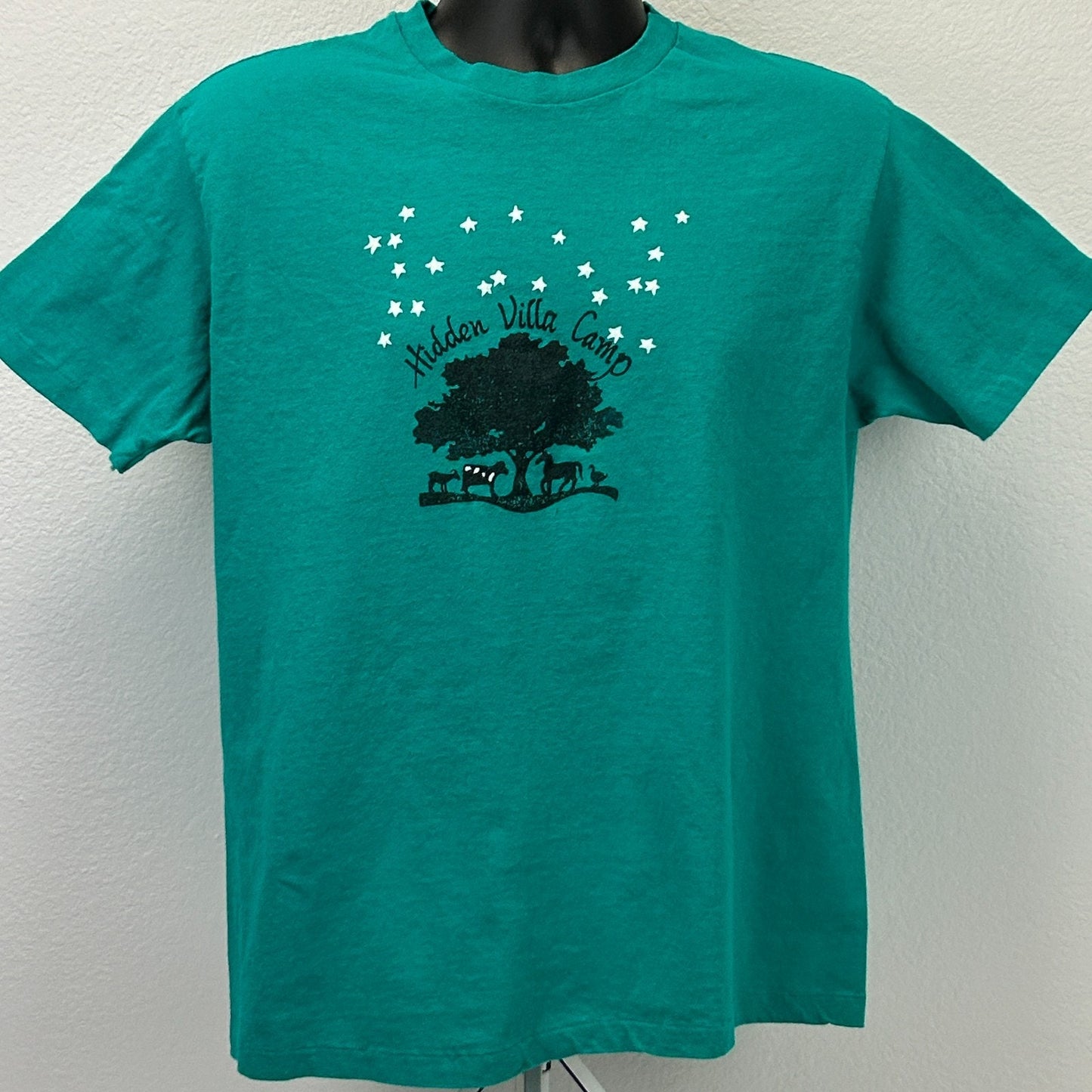 Vintage Hidden Villa Camp T Shirt Mens L Large Green 80s Farm California USA Tee