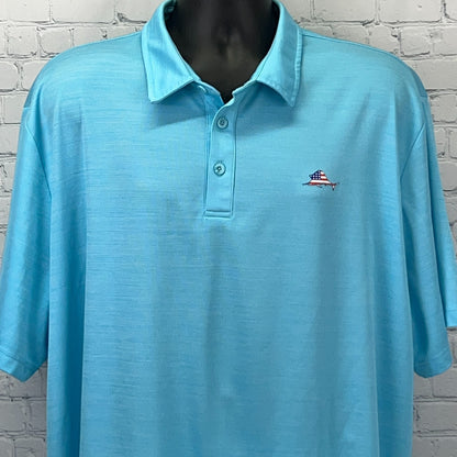 Ocean + Coast 2XLT Tall Polo Shirt Aqua Blue USA Flag Marlin Fishing Golf