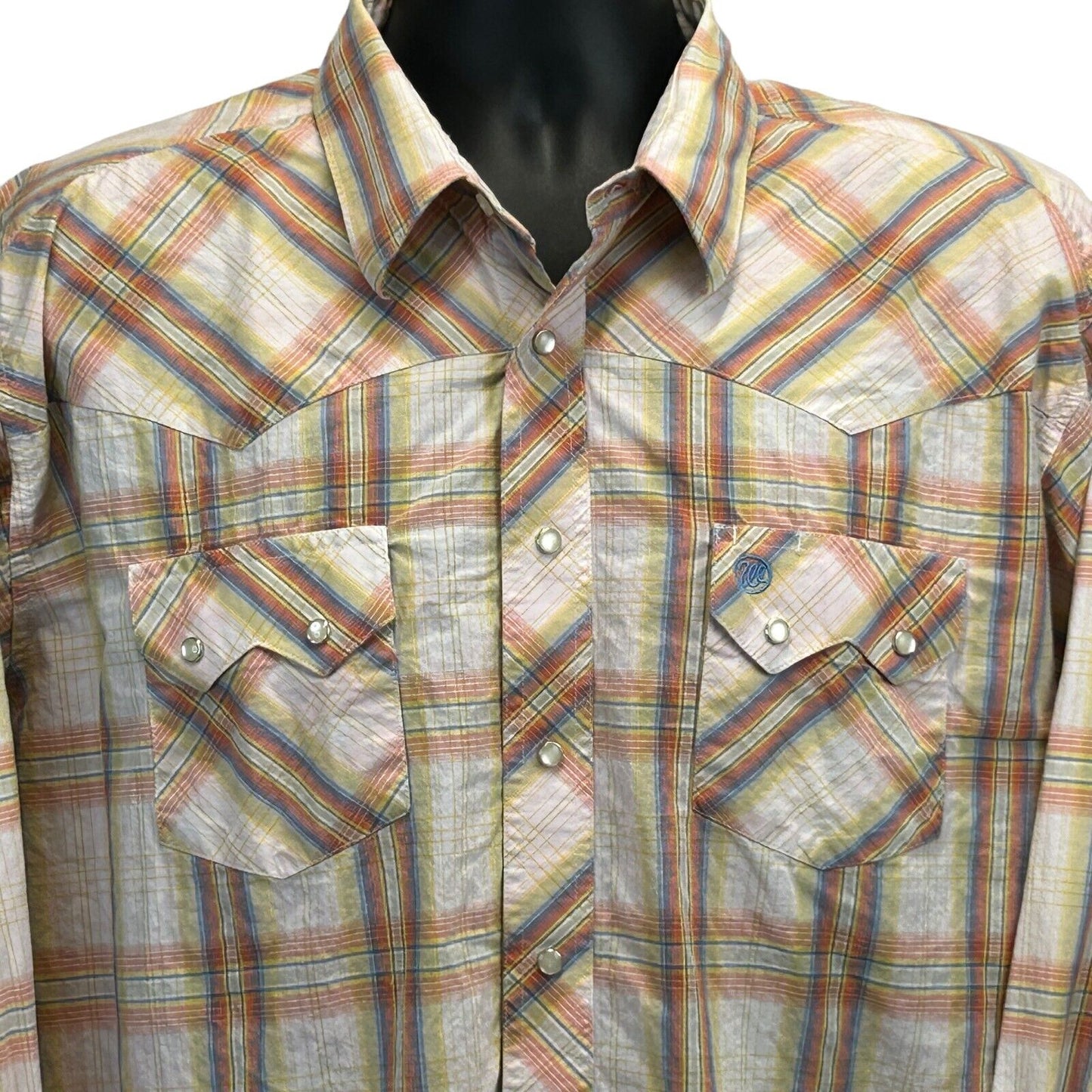 Wrangler Plaid Vintage 90s Pearl Snap Shirt 2XL XXL Western Cowboy Mens Orange