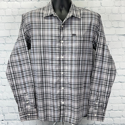 Hurley Plaid Button Front Shirt Gray Surfer Surfing Long Sleeve Mens M Medium