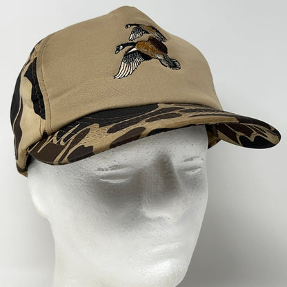 Vintage 80s Duck Bay Hunting Hat Baseball Cap Hunter Beige Camouflage Snapback