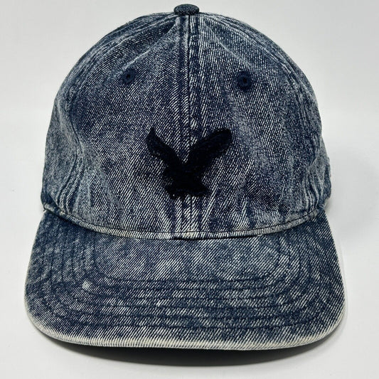 American Eagle Outfitters Denim Dad Hat Baseball Cap Logo Leather Strapback Blue
