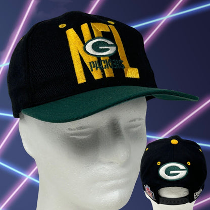 复古绿湾包装工队棒球帽 黑色 90 年代 Snapback NFL 职业球员帽