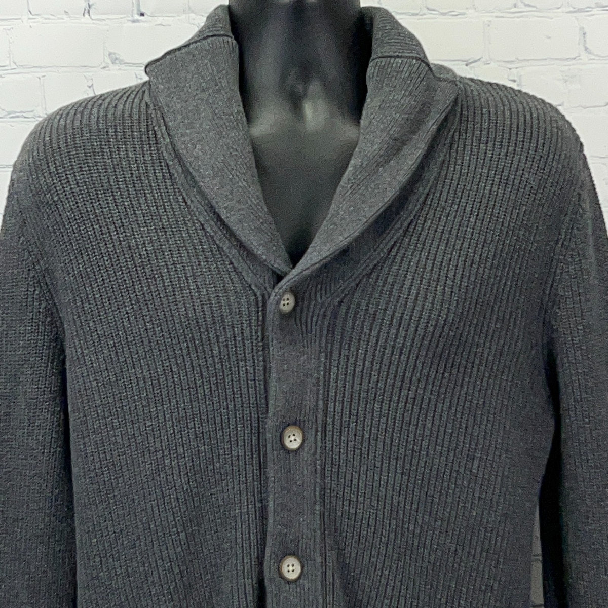 Sun + Stone Shawl Collar Cardigan Sweater Mens L Large Gray 100% Cotton Knit
