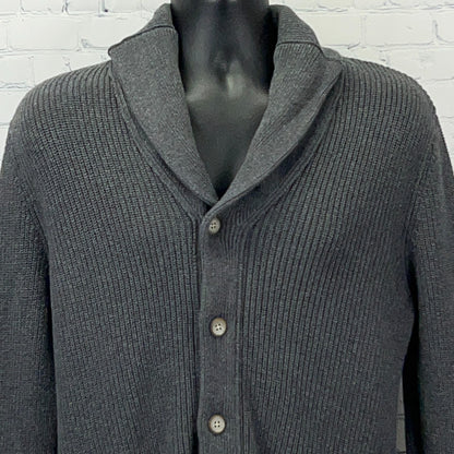 Sun + Stone Shawl Collar Cardigan Sweater Mens L Large Gray 100% Cotton Knit
