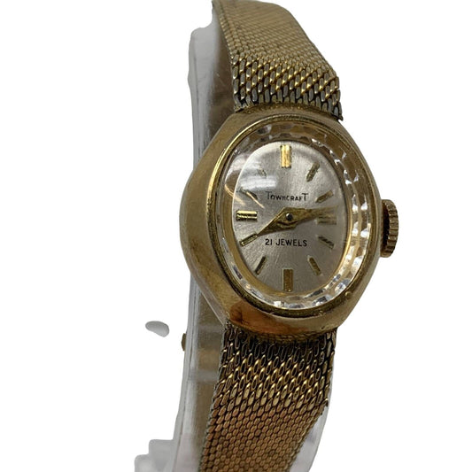 Vintage 60s Towncraft Womens 21 Jewels 10K Gold Filled Wristwatch Oval Face
