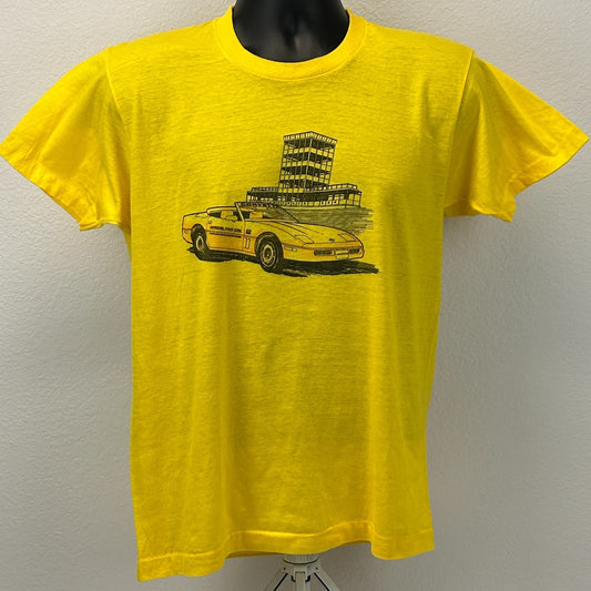 Vintage 80s Corvette Pace Car T Shirt C4 Indianapolis Indy 500 Yellow M Medium - Neon Vintage