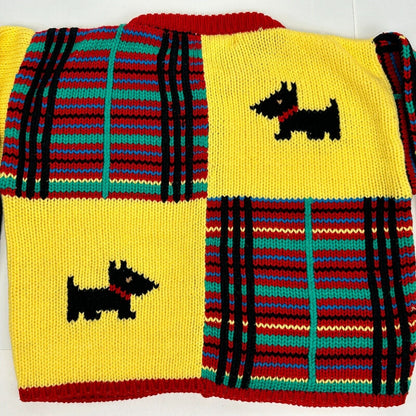 Vintage Scottie Dog Girls Cardigan Sweater Small Plaid Scottish Terrier 80s Red