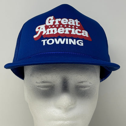 Vintage 90s Great American Towing Trucker Hat Baseball Cap Blue Mesh Snapback