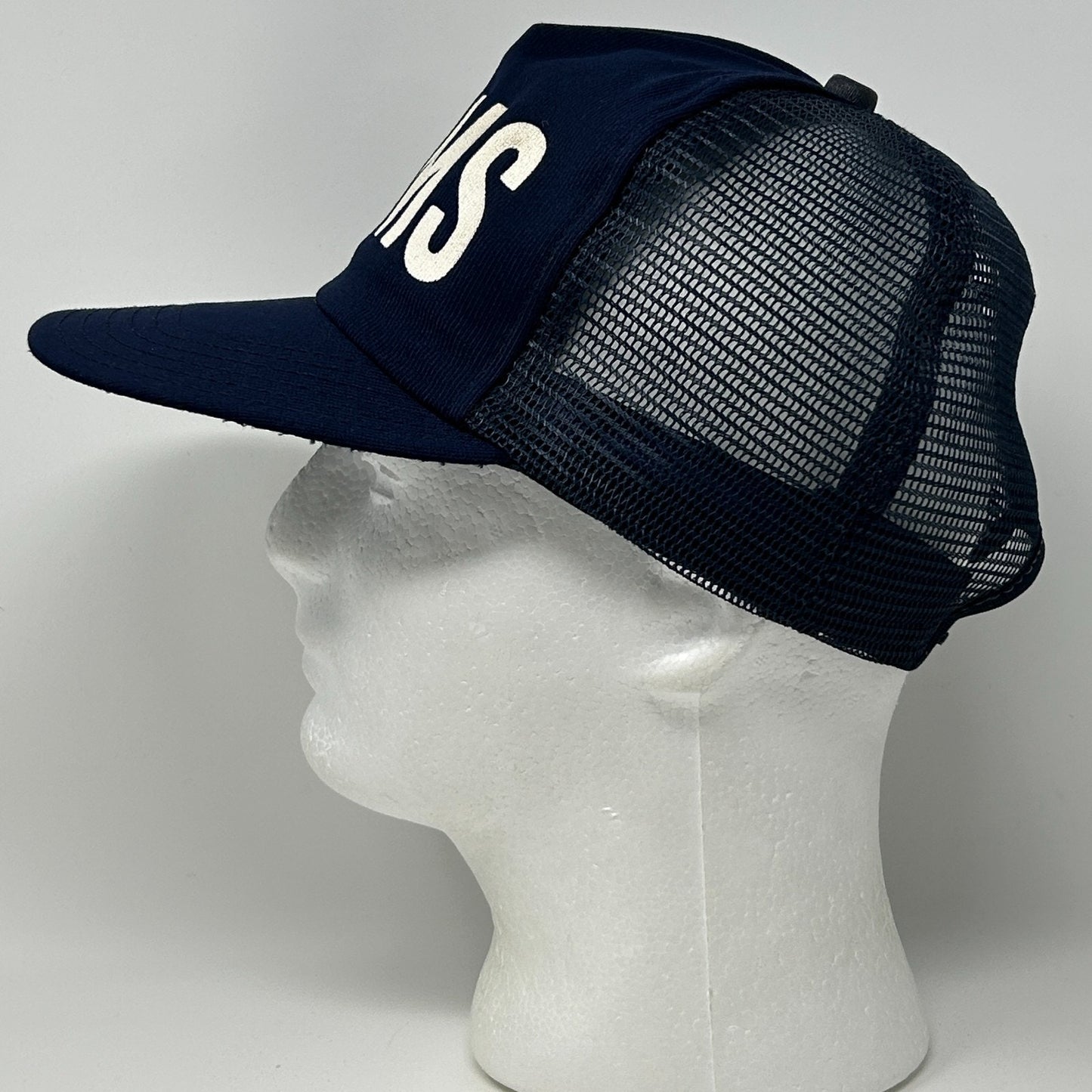 Vintage 90s FMMS Trucker Hat Baseball Cap Made In USA Mesh Snapback Navy Blue