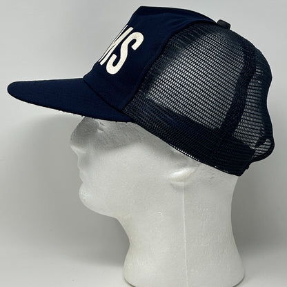 Vintage 90s FMMS Trucker Hat Baseball Cap Made In USA Mesh Snapback Navy Blue