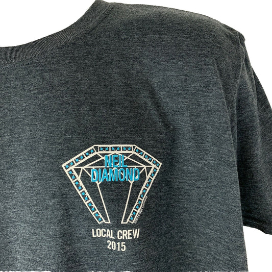Neil Diamond Local Crew 2015 Tour T Shirt X-Large Rock Concert Roadie Mens Gray