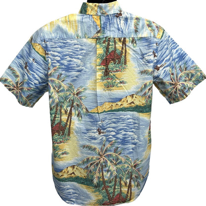 Camisa hawaiana vintage Y2K de Tommy Hilfiger con botones en la parte delantera, talla mediana, años 2000, para hombre, azul