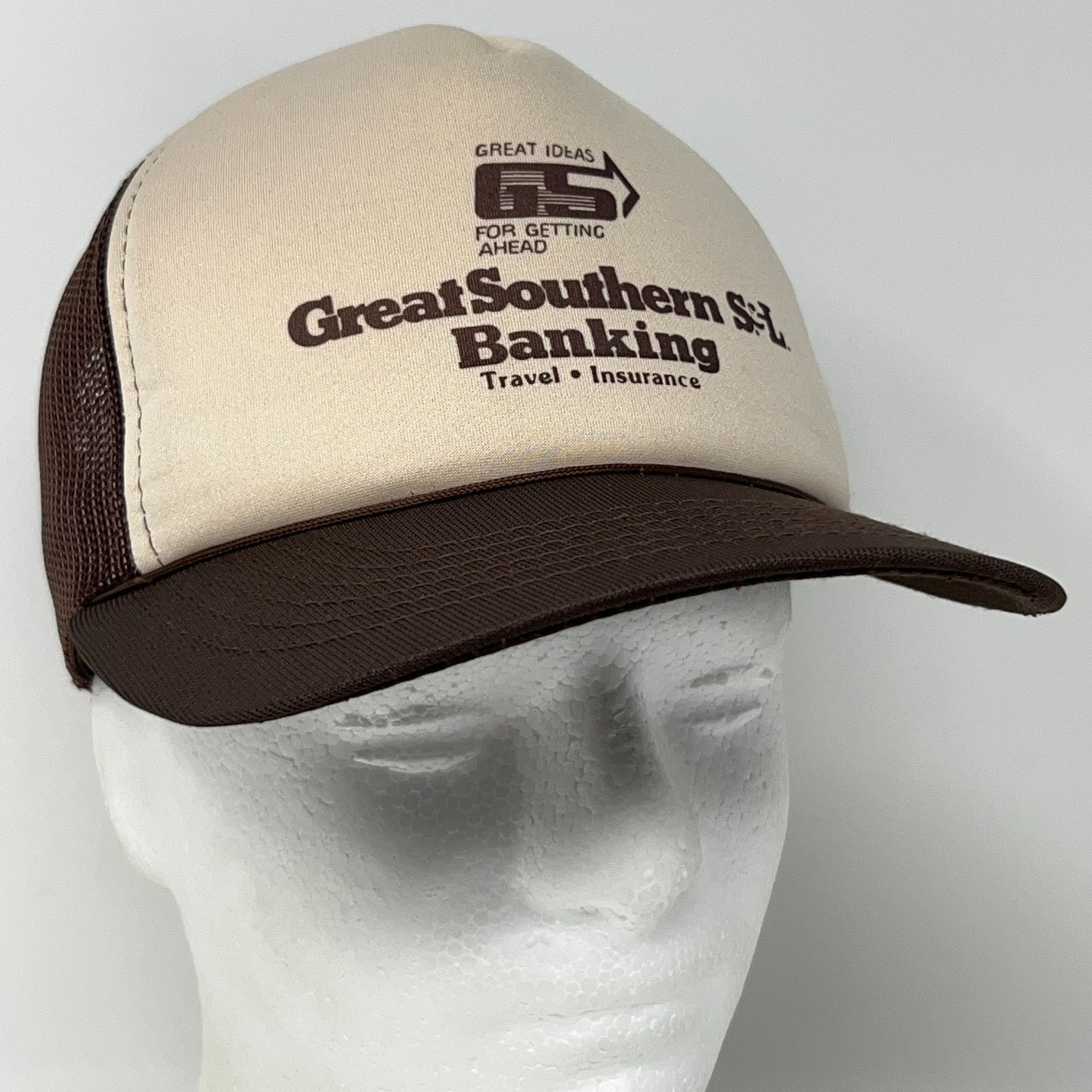 Vintage 80s Great Southern Banking Trucker Hat Baseball Cap Mesh Snapback Brown