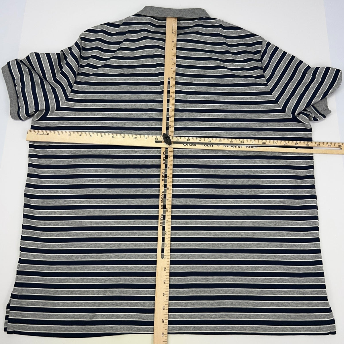 Polo Ralph Lauren Polo Shirt Mens 2XL XXL Gray Navy Stripe Classic Fit Cotton