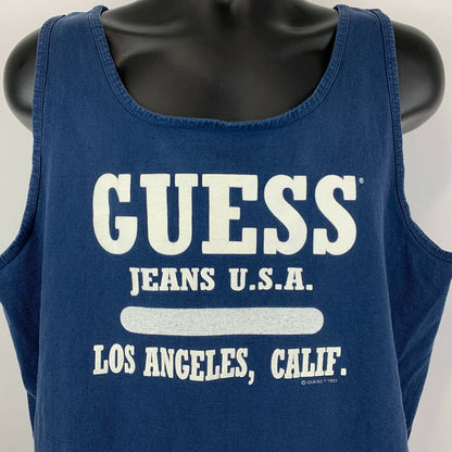 Guess Jeans Los Angeles Vintage 90s Tank Top T Shirt Large California Mens Blue