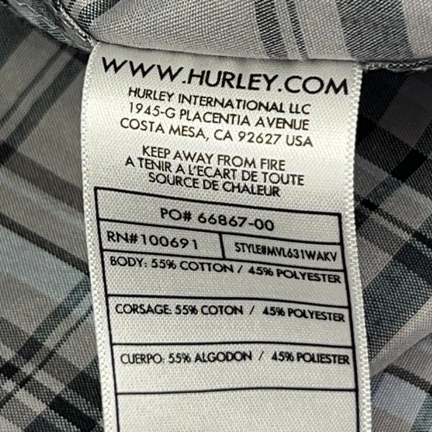 Hurley Plaid Button Front Shirt Gray Surfer Surfing Long Sleeve Mens M Medium