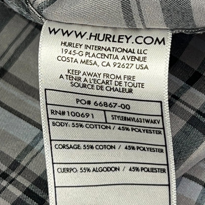 Hurley Plaid Button Front Shirt Gray Surfer Surfing Long Sleeve Mens M Medium