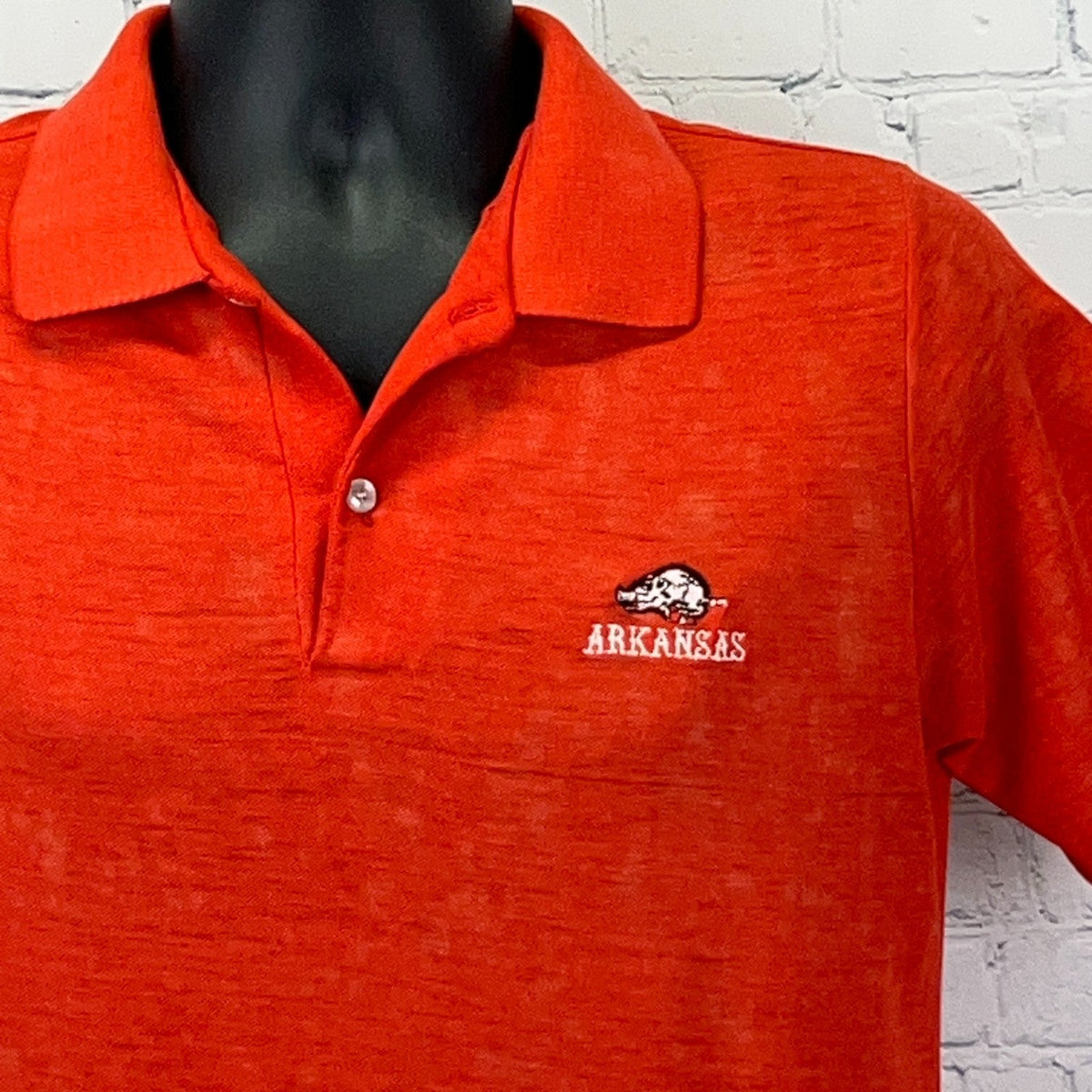 Vintage Arkansas Razorbacks Polo Shirt S Small NCAA Single Stitch Red Distressed