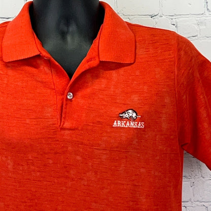 Vintage Arkansas Razorbacks Polo Shirt S Small NCAA Single Stitch Red Distressed