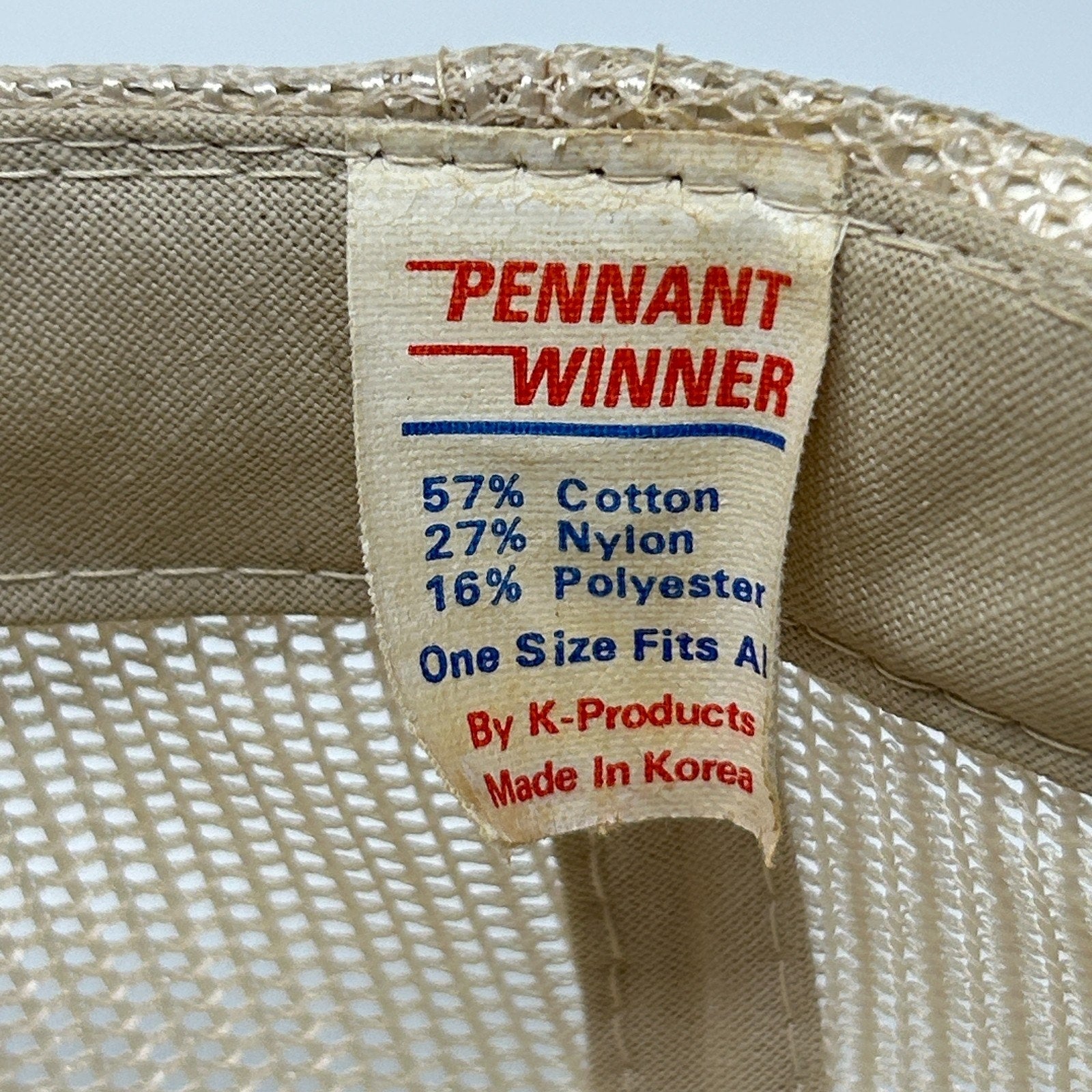 Vintage 80s Frontier Flaked Feed Trucker Hat Baseball Cap Farmer Beige Snapback - Neon Vintage