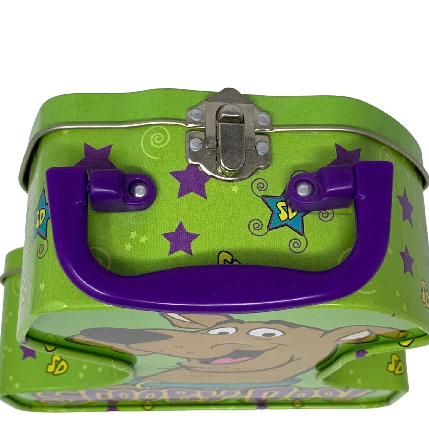 Scooby Doo Vintage Y2Ks Handled Hinged Tin Metal Box 2003 Green Lunchbox Cartoon
