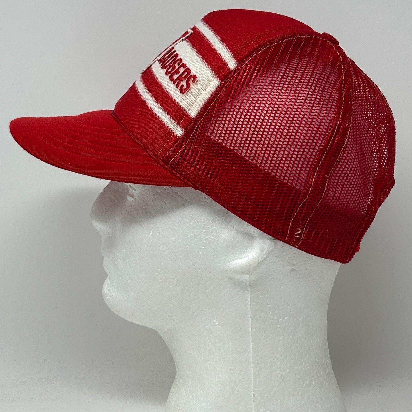 Vintage 80s Wisconsin Badgers Trucker Hat Baseball Cap Red 5 Panel Mesh Snapback - Neon Vintage