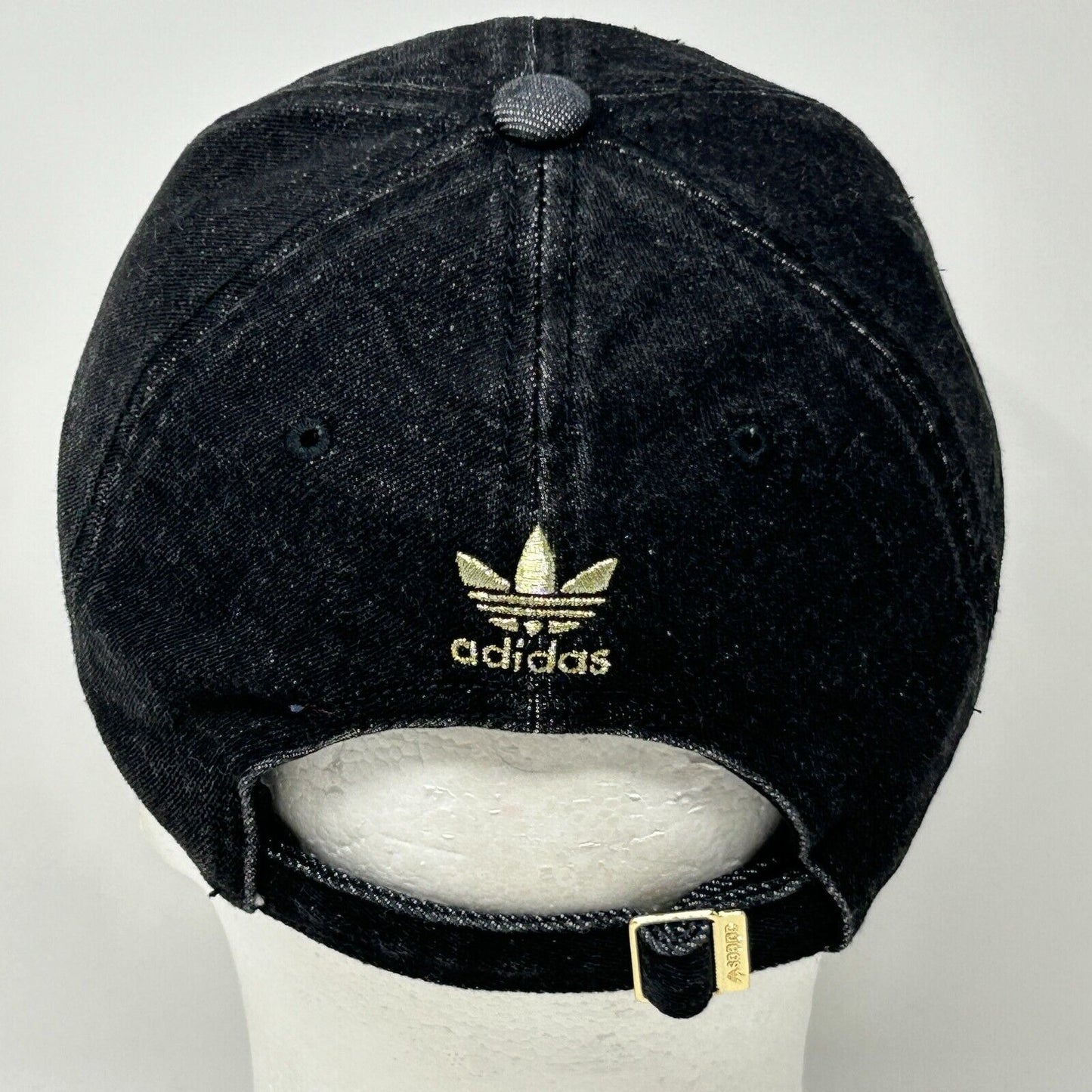 Adidas Trefoil Denim Baseball Hat Cap Logo Strapback Six Panel Black