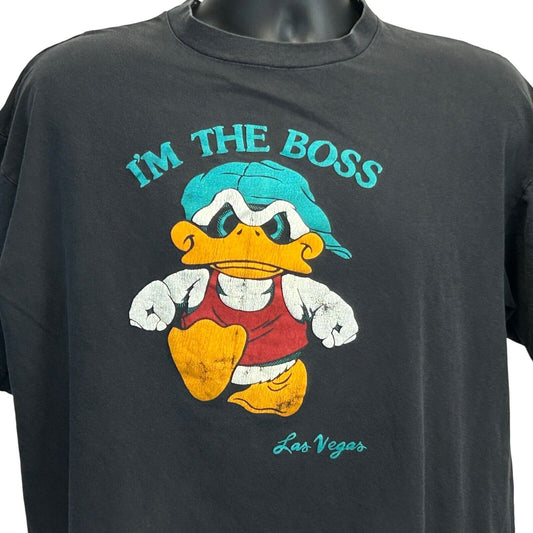 I'm the Boss Las Vegas Vintage 90s T Shirt Medium Duck Single Stitch Mens Black