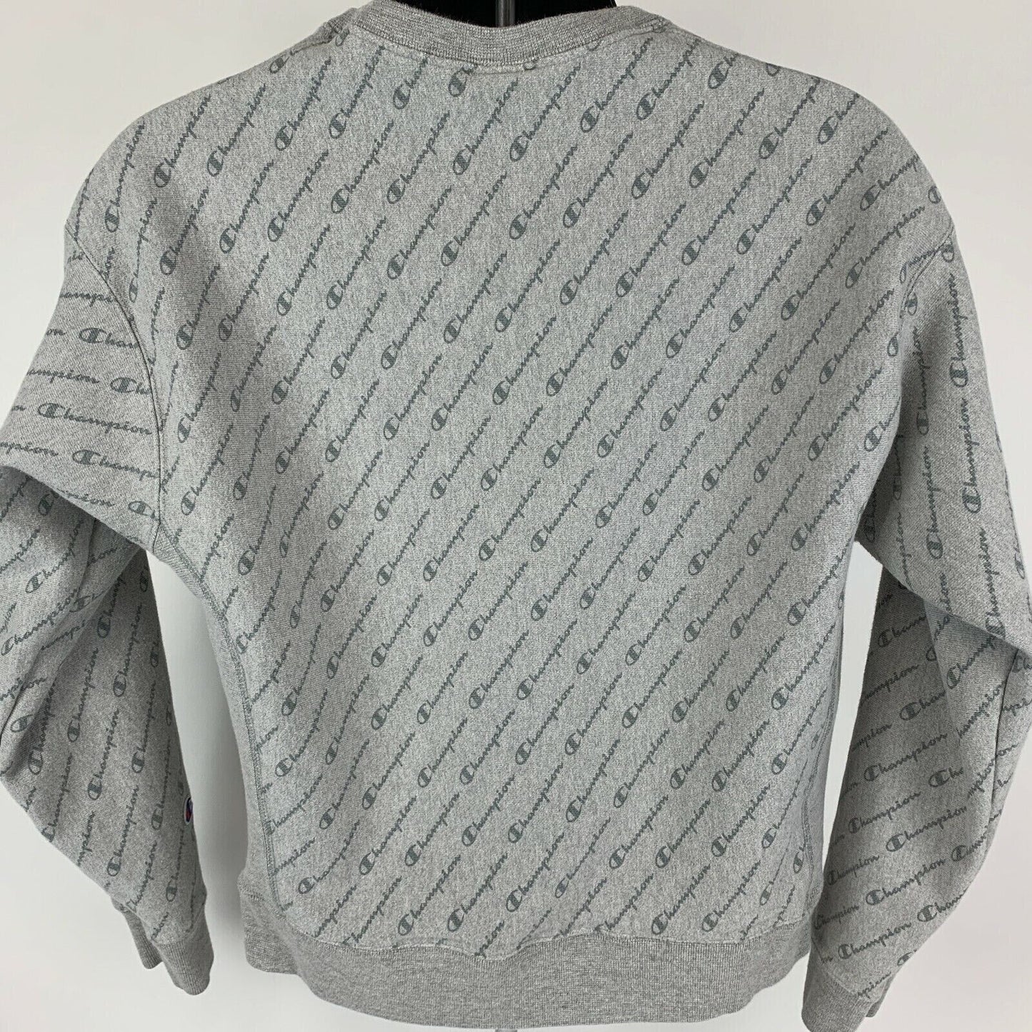 Champion Womens Reverse Weave Sweatshirt X-Large Gray Spell Out All Over Print