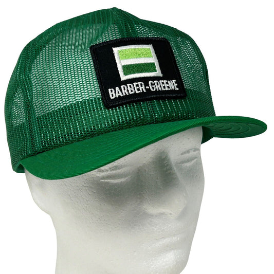 Barber Greene Patch Trucker Hat Vintage 80s Green Mesh Snapback Baseball Cap