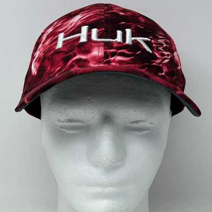 Huk Fishing Hat Baseball Cap Fisherman Stretch Red 6 Panel Flex Fitted M-L