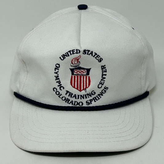 Vintage 80s US Olympic Training Center Hat Baseball Cap Rope Strapback White