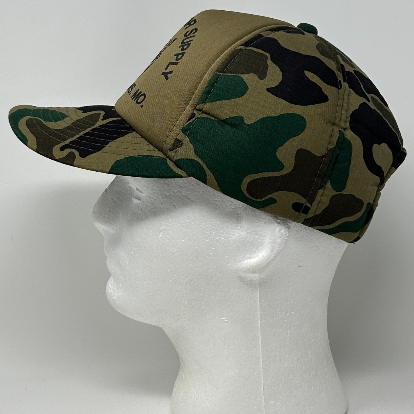 Vintage 80s Link Motor Supply Hat Baseball Cap Camouflage Auto Snapback Beige