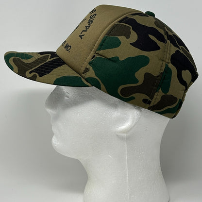 Vintage 80s Link Motor Supply Hat Baseball Cap Camouflage Auto Snapback Beige