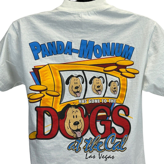 Camiseta vintage California Casino Las Vegas, mediana, años 90, para hombre, con diseño de perros apostadores, color blanco