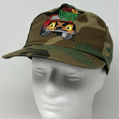 Vintage 80s Quaker State 4x4 Truck Hat Baseball Cap Green Camouflage Snapback