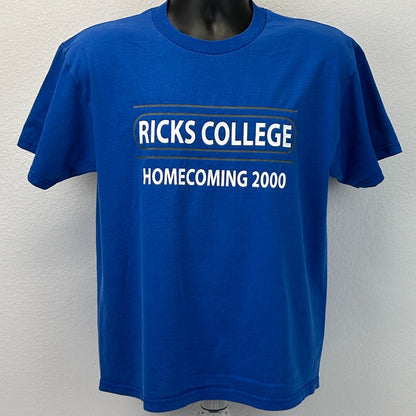 Vintage Y2Ks 2000 Ricks College Homecoming 5K T Shirt BYU Idaho Blue Tee L Large