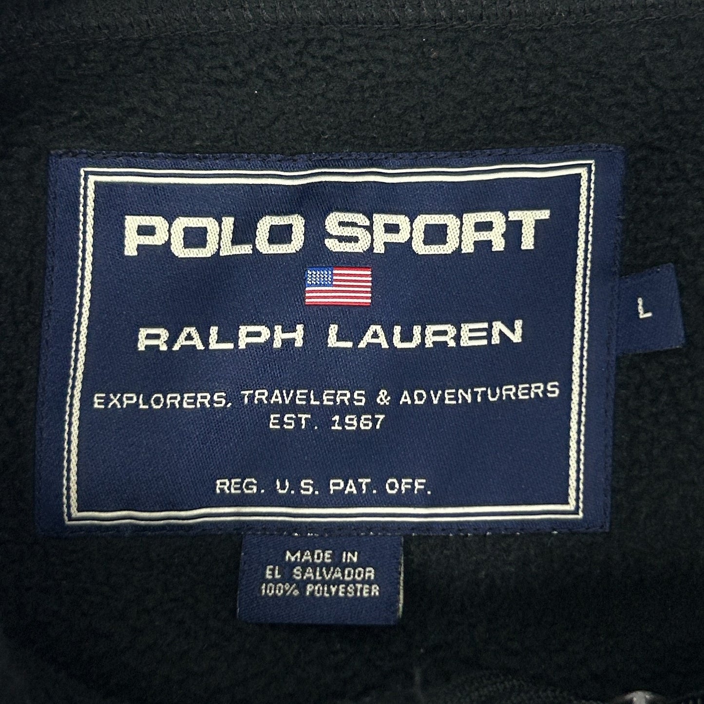 Ralph Lauren Polo Sport Fleece Jacket Polartec Full Zip Pockets Black L Large - Neon Vintage