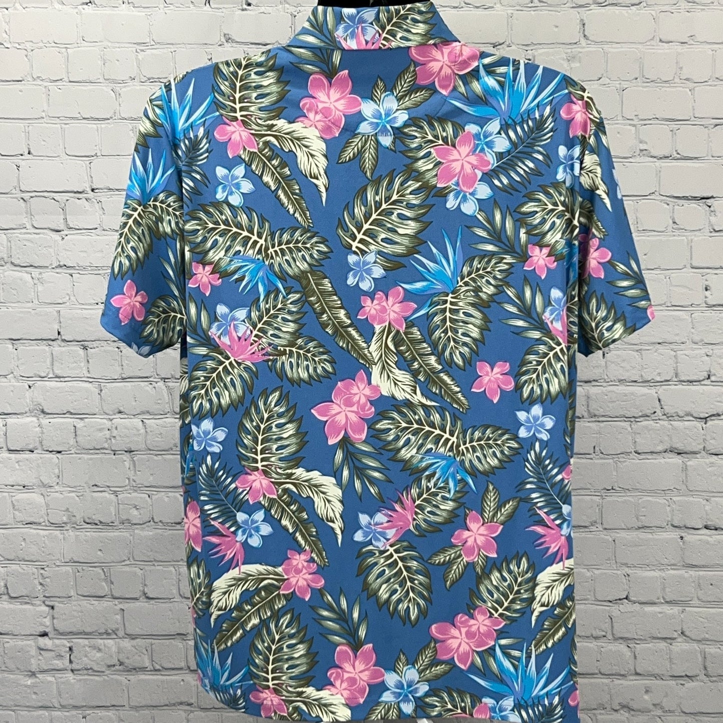 Birdie Bound Hawaiian Golf Polo Shirt Mens L Large Blue Golfer Tropical Floral