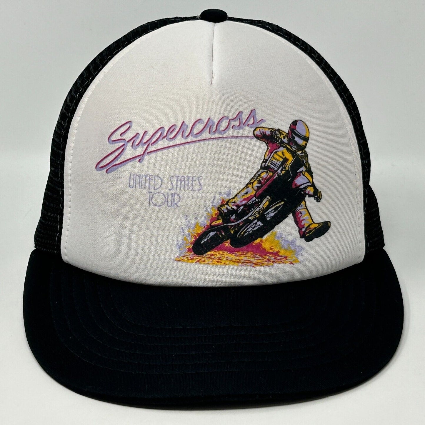 Gorra de béisbol estilo camionero vintage Supercross Tour de los años 80 con malla negra y cierre trasero