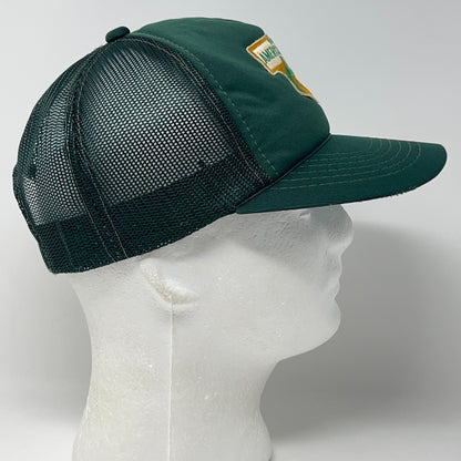 Vintage 80s American Linen Trucker Hat Baseball Cap 5 Panel Mesh Snapback Green