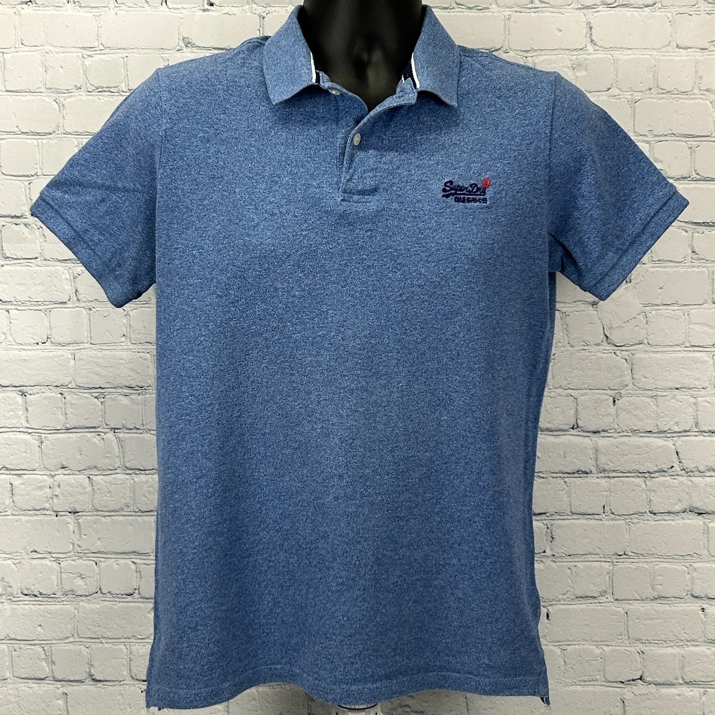Superdry Polo Shirt Blue Heathered Streetwear Logo Short Sleeve Mens M Medium