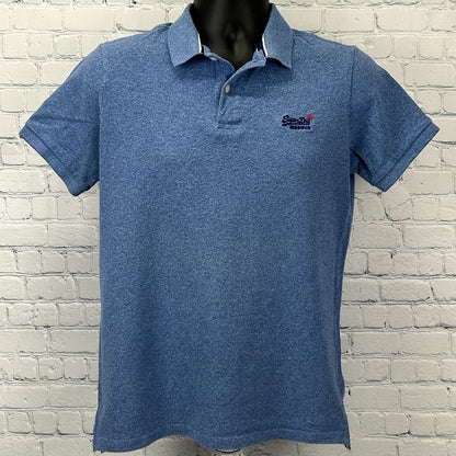 Superdry Polo Shirt Blue Heathered Streetwear Logo Short Sleeve Mens M Medium