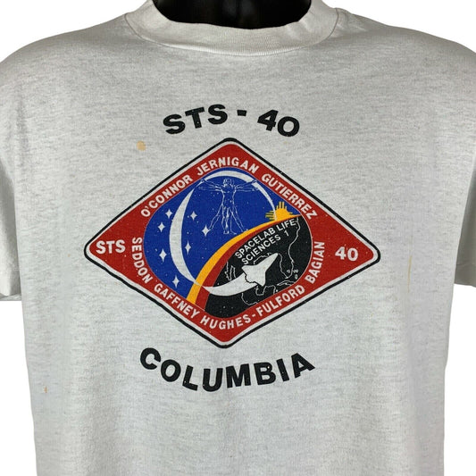 Camiseta vintage de los años 90 del transbordador espacial Columbia STS-40 de la NASA, color blanco, para hombre