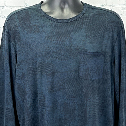 John Varvatos Atkins Long Sleeve T Shirt Chipped Wall Burnout Print Blue L Large