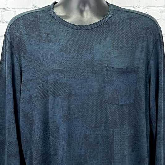 John Varvatos Atkins Long Sleeve T Shirt Chipped Wall Burnout Print Blue L Large