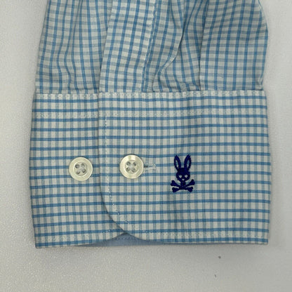 Camisa de vestir con botones al frente de Psycho Bunny, talla grande 16 1/2 32-33, a cuadros, para hombre, azul