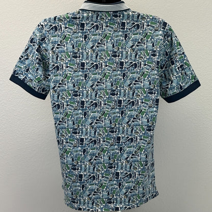 Vintage 90s Chip Beck Golf Polo Shirt Golfer Golfing AOP SS Blue S Small